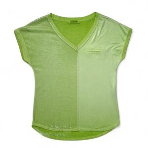 New Collection Made in Italy V Neck Short Sleeve High Low Hem Shimmer Front Top‎